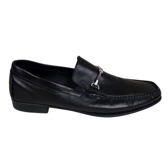 Bruno Magli Daneal Black Soft Leather Silver Horse Bit Driving Loafer Shoes Mens - Picture 1 of 9